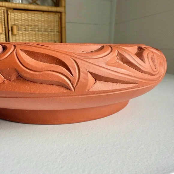 Vintage Bonsai Planter Unglazed Carved Bowl Terra Cotta Clay Bowl Succulent Pot - Picture 7 of 17